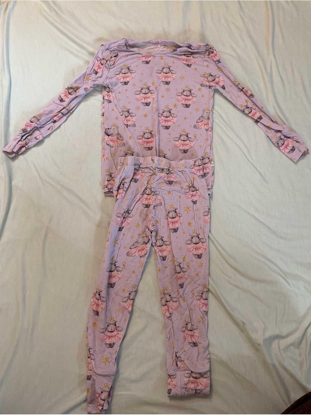 Posh Peanut Lavender Hippo Ballerina Pajama Set with Pink & Gold Accents